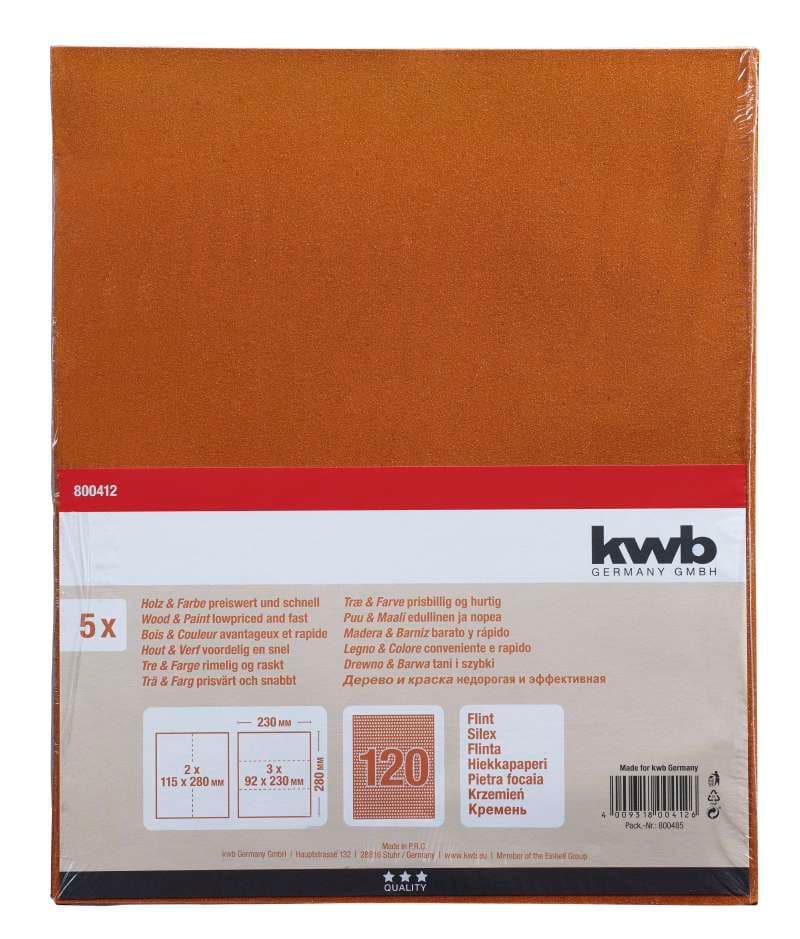 kwb Papier de verre GR. 120, 5 pcs. Papier Abrasif