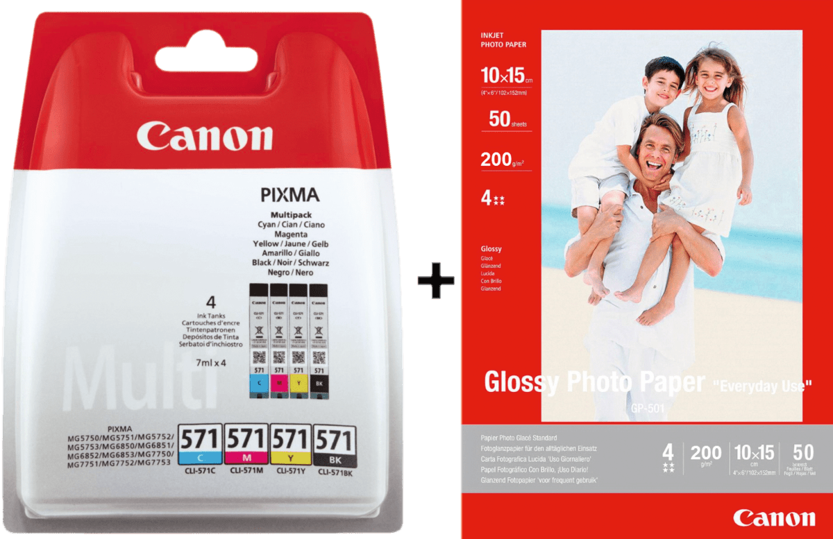 Canon Cartouche d'encre CLI-571 Multipack + papier photo glacé GP