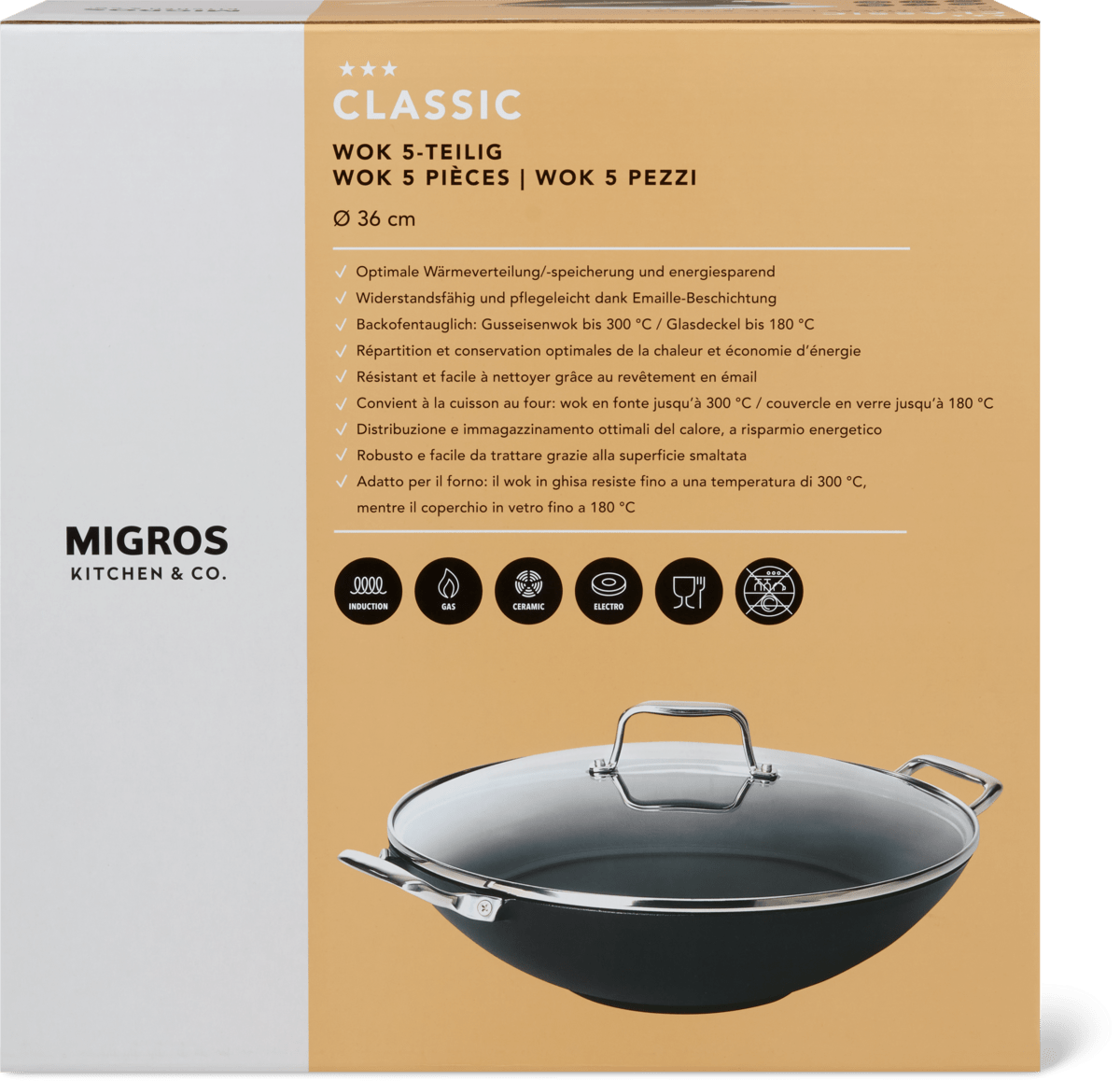 Classic Guss-Wok-Set, 36 cm