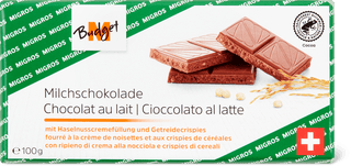 M-Budget Tafelschokolade Milch mit Haselnusscremefüllung & Getreidecrispies